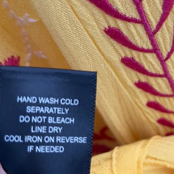 Curations Womens Kaftan Swim Coverup XL Yellow Pink Embroidered Resort Wear Boho - Picture 10 of 11